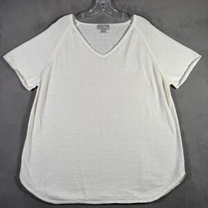 PURE Collection Top Womens 18 White Linen Blend V Neck Boxy Minimalist Lagenlook